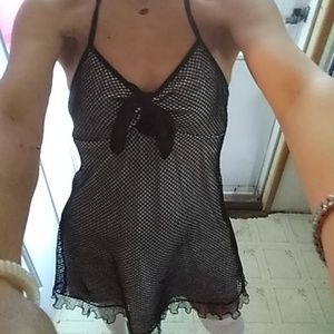 White V Neck W/ black Netting Mini Dress Possessed